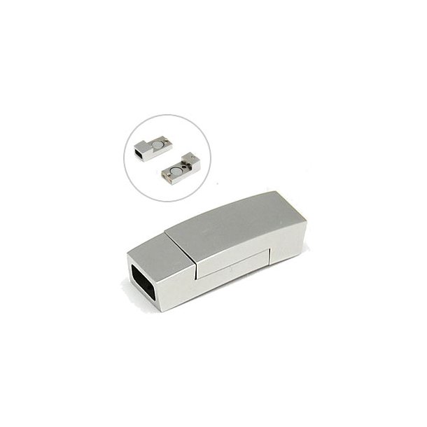 Magnetic clasp for jewelry, shiny steel, 24x8x6 mm, hole size 6x3mm, 1pc