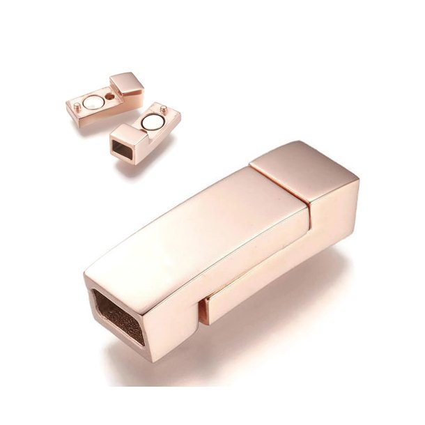 Magnetic clasp, rose gold steel, 24x8x6 mm, hole 6x3mm, 1pc