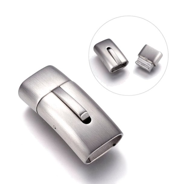 Click-clasp, frosted steel, wide, 30x13.5x9.5mm, hole size 12x6mm, 1pc