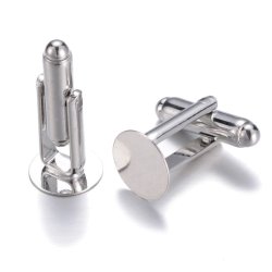 Manschettenknopf, Platinfarbenes Messing, 18x16 mm, mit Platte, 2 Stk.