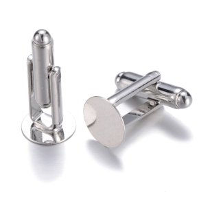 Manschettenknopf, Platinfarbenes Messing, 18x16 mm, mit Platte, 2 Stk.