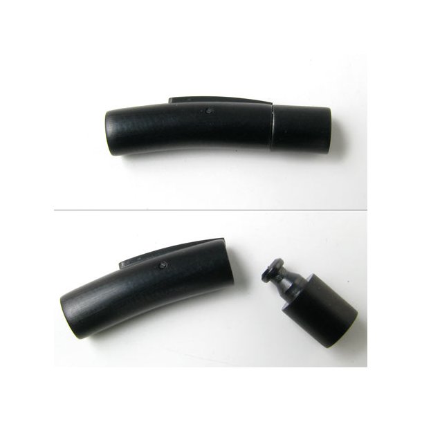 Bayonet clasp, black frosted steel, curved, glue-in end 10/8mm., 1pc.
