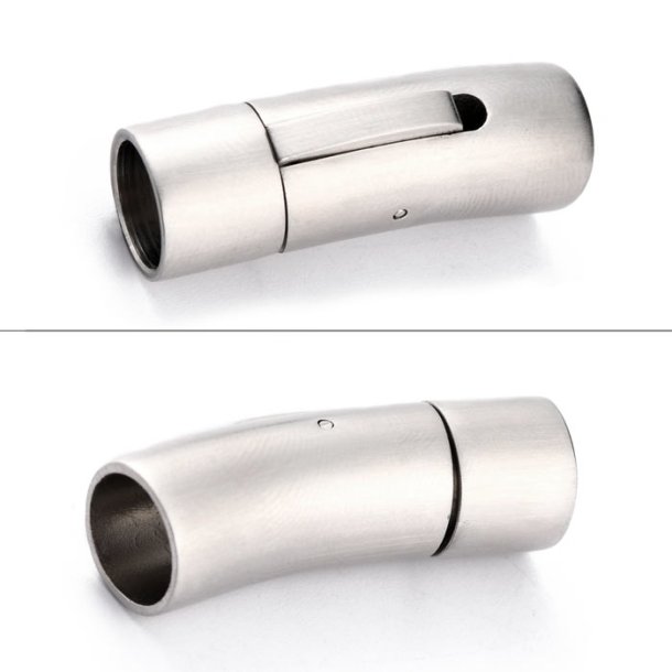 Bayonet clasp, frosted, round, steel, curved, glue-in end with 8mm hole, 1pc.