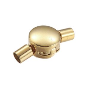 Klikl�s med ender til 3 mm snor, rund, forgyldt st�l, 19x10 mm, 1 stk.