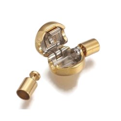Klikl�s med ender til 3 mm snor, rund, forgyldt st�l, 19x10 mm, 1 stk.