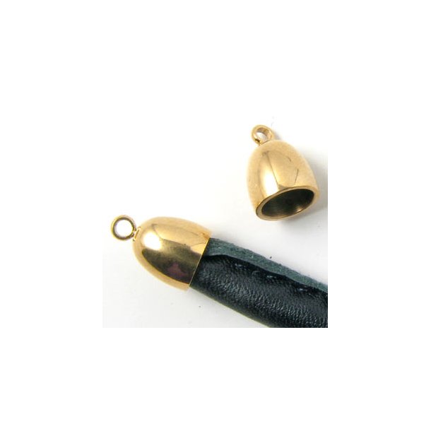 Cord end. strong quality gilded steel, hole size 6mm, 2pcs.