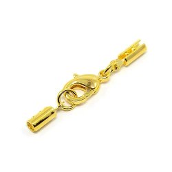 Verschluss-Satz mit Schloss, vergoldetes Messing, f&uuml;r 2 mm Schnur, 2 Stk.
