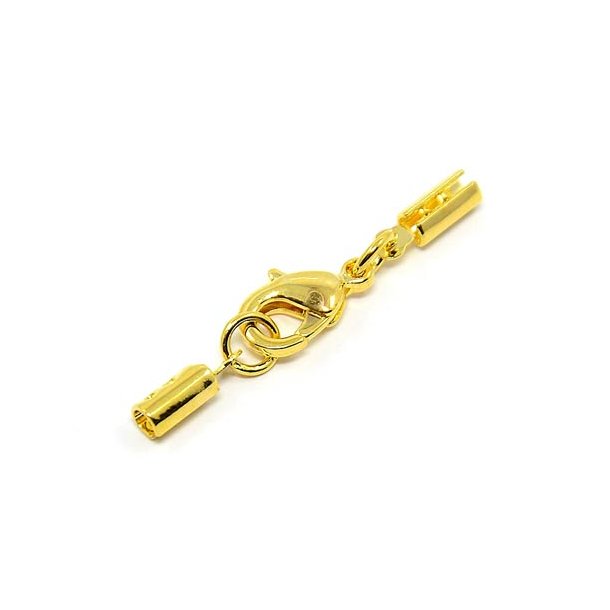 Clasp set, gilded brass, lobster claw clasp and cord ends, for 2mm cord, 2 pc.