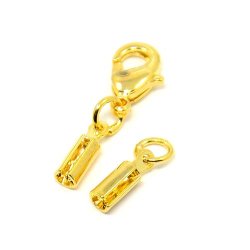 Verschluss-Satz mit Schloss, vergoldetes Messing, f&uuml;r 2 mm Schnur, 2 Stk.