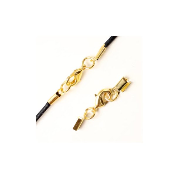 Crimp end clasp set, gold-plated brass, clasp and cord ends, for 2-2.5mm cord, 4 pcs