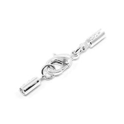 Verschluss-Satz, Schloss und Quetsch-enden, versilbert, fr 1,5-2 mm Schnur, 2 Stze