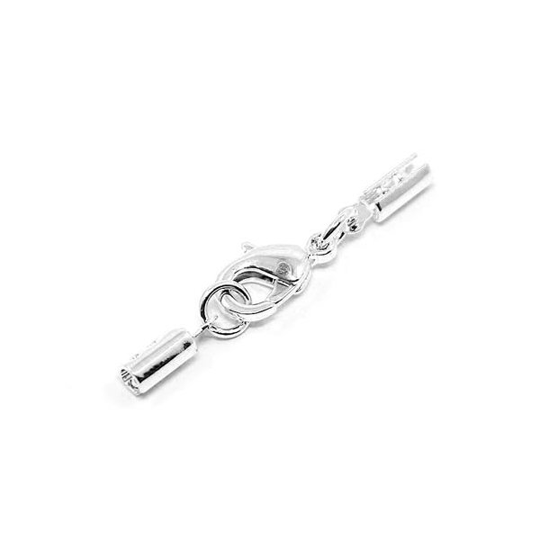 Clasp set, silver-plated, clasp and crimp cord ends, for 1.5-2mm cord, 2 sets.