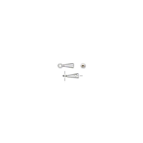 Screw-tite cord ends with eye, silver-plated brass, 8x3 mm. 4pcs