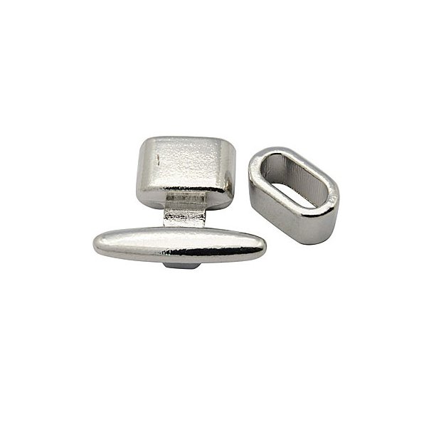 T-lås m. båndring, sølvfarvet, nikkel og blyfri metal, m. 11x5 mm muffer, 1 sæt