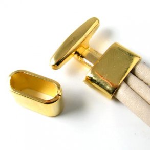 T-Verschluss, breit m. Bandring, vergoldet, m. 14x5 mm Kappen, 1 Set