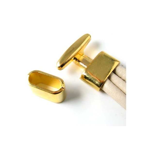 Wide T-clasp with oblong ring, gilded, glue-in end 14x5mm, 1 set.