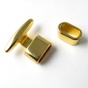 T-Verschluss m. Bandring, vergoldetes Messing, m. 11x5 mm Kappen, 1 Set