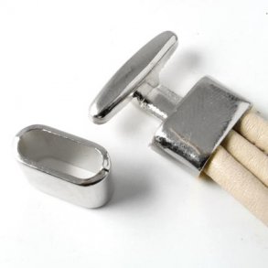 Wide T-clasp with oblong ring, silvery, inner measurement 14x5mm., 1 set