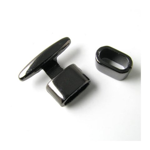 T-lås m. båndring, nikkel og blyfri metal, sort stålfarvet, m. 11x5 mm muffer, 1 sæt
