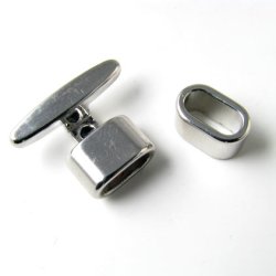 T-Verschluss mit Bandring, messing, stahlfarben, Loch: 14x5 mm 1 Set
