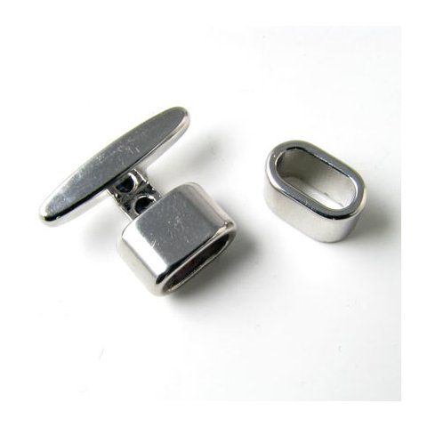 T-lås m. båndring, nikkel og blyfri metal, stålfarvet, 10x4,5 mm muffer, 1 sæt