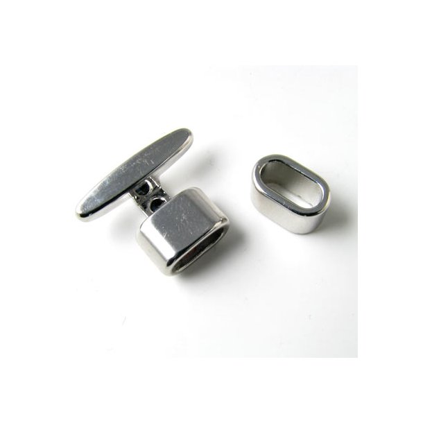 T-lås m. båndring, nikkel og blyfri metal, stålfarvet, 10x4,5 mm muffer, 1 sæt