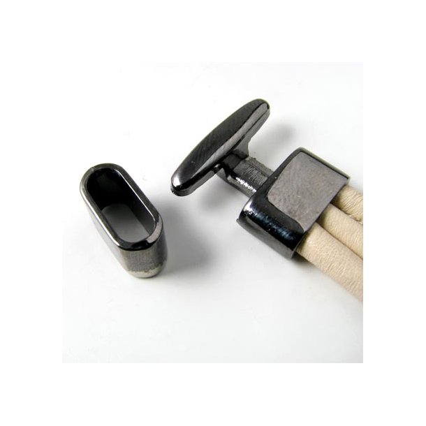 T-Verschluss, breit, mit Bandring, schwarzes Messing, Endverschluss mit inneren Maen 14x5 mm, 1 Set