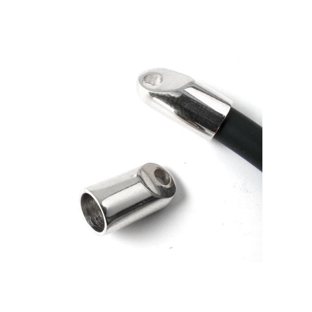 Cord end with integrated eye, steel, hole size 6mm, 2pcs