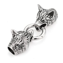 Kettenverschluss, 2 Wolfsk�pfe, mit 20 mm Karabinerring, 8 mm Loch, Stahl, 1 Satz