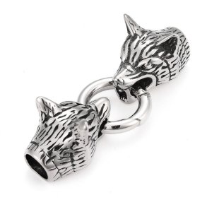 Kettenverschluss, 2 Wolfsk�pfe, mit 20 mm Karabinerring, 8 mm Loch, Stahl, 1 Satz