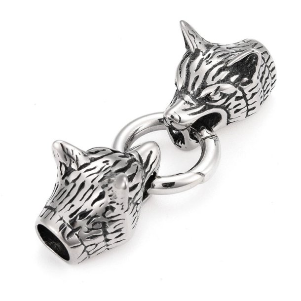 Kettenverschluss, 2 Wolfsk�pfe, mit 20 mm Karabinerring, 8 mm Loch, Stahl, 1 Satz