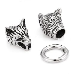 Kettenverschluss, 2 Wolfsk�pfe, mit 20 mm Karabinerring, 8 mm Loch, Stahl, 1 Satz