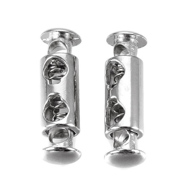 Double stopper clasp in platincolour, 27x8mm. two 4mm holes, 2pcs.