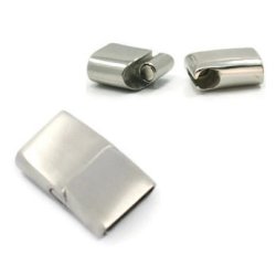 Magnetic frosted steel clasp with slide lock, hole 16x5mm, 1pc