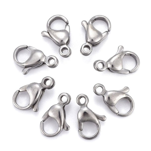 Lobster claw clasp, steel, steel color, 12x7.5mm, 4pcs.