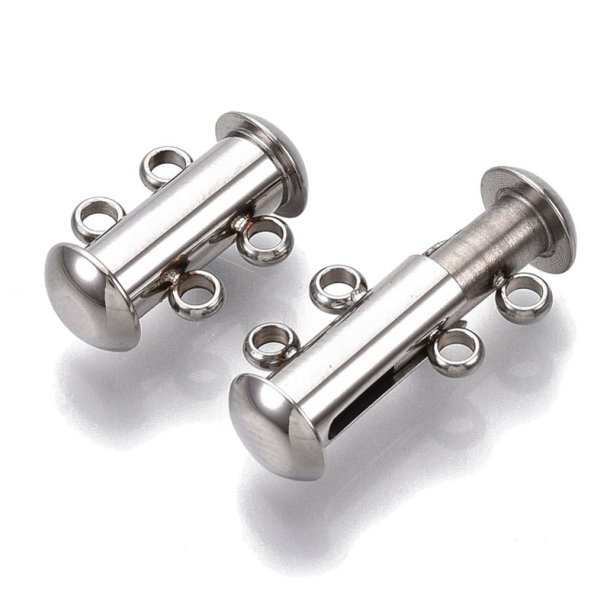 Sliding clasp for multiple necklaces, 2 strands, durable STEEL, 15x6,5 mm 1 pc.