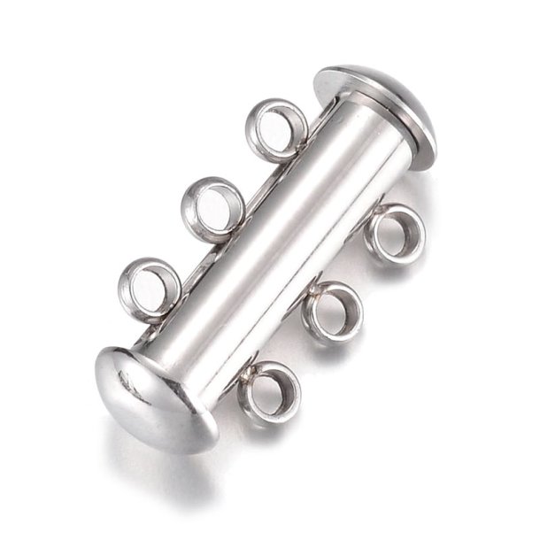 Sliding clasp for multiple necklaces, 3 strands, durable STEEL, 20x6,5 mm 1 pc.