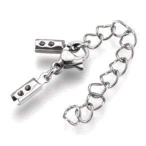 Locking set, clamp ends with lock and chain, for 1,5-2mm cord, steel, 1 pc