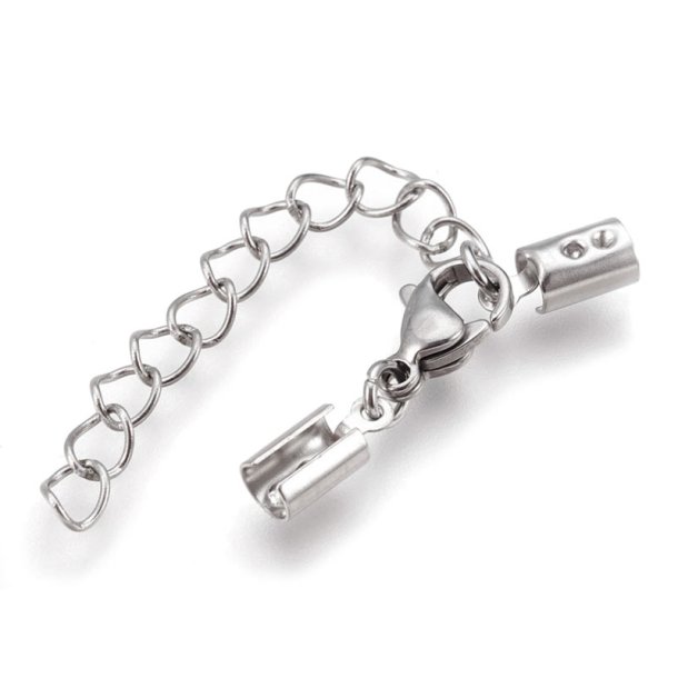Verschlussset, Klemmenenden mit Schloss, fr 2-3mm Schnur, Stahl, 1 Stck