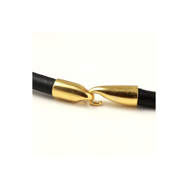 Hakenverschluss, vergoldeter Stahl, mit 8 mm Loch, Gesamtl&auml;nge 42 mm, 1 Set