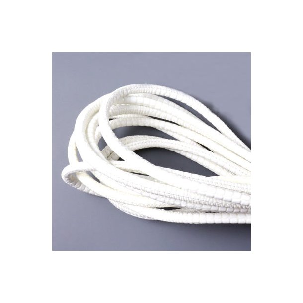 Stitched cord, round, imitation snake leather, white, 5mm, 1m
