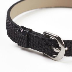 Bracelet in imitation leather, black with glitter effect, width 8mm, 1pc.