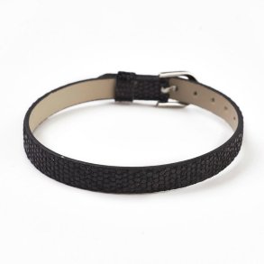 Bracelet in imitation leather, black with glitter effect, width 8mm, 1pc.