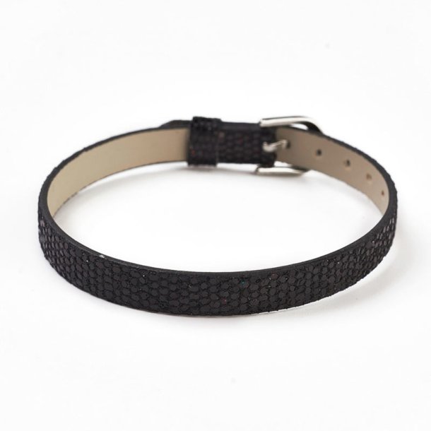 Bracelet in imitation leather, black with glitter effect, width 8mm, 1pc.