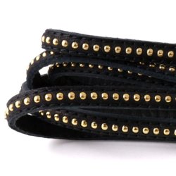 Nappa, schwarz mit runden, vergoldeten Nieten, 6 mm, 20 cm