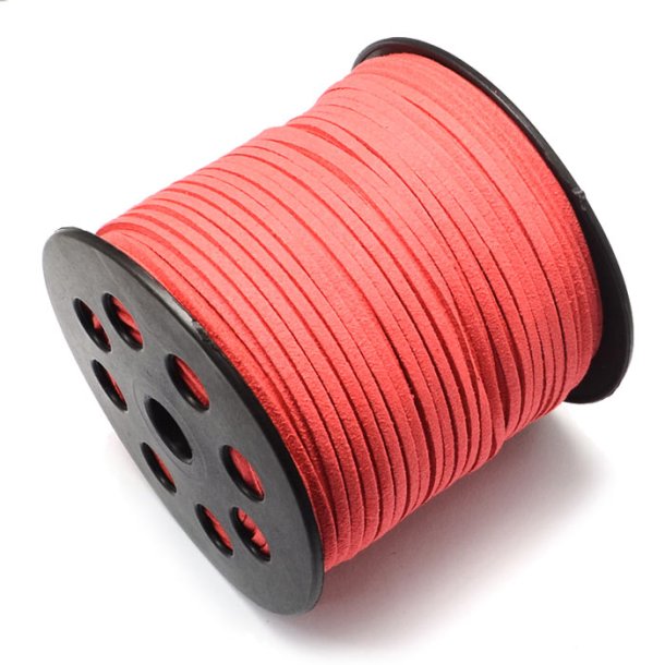 Suede (artificial), full spool, light coral red, 3x1.2mm, 90 meters