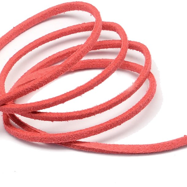 Suede (artificial), light coral red, 3x1.2mm, 2 meters