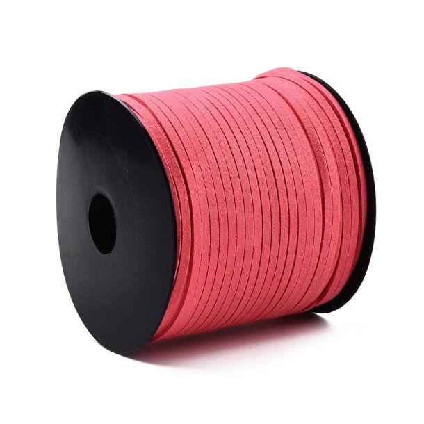 Suede cord (artificial), full spool, camelia red, 3x1.2mm, 90 meters