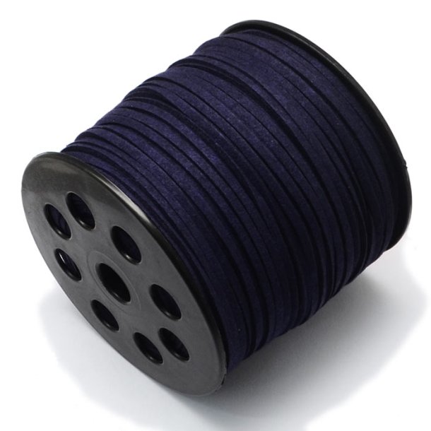 Suede, full spool, artificial, dark blue, 3x1.4mm, 90m