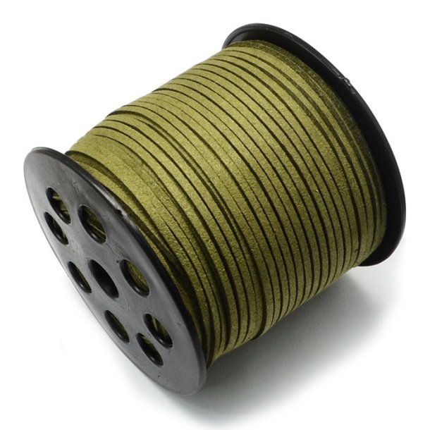 Suede, artificial, full spool, olive green, 3x1.4mm, 90 meter